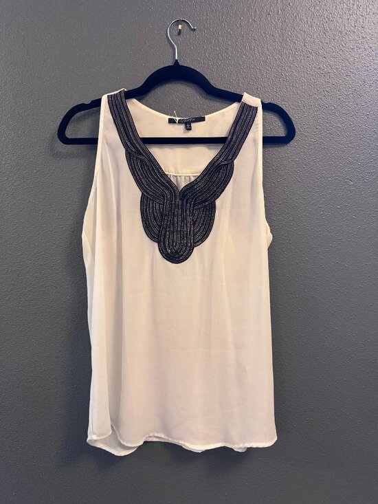 Tops - Detailed Neckline Racerback Tank Top Blouse Cream Ivory White